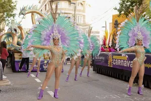 Make Up Prints: Carnival in Spain, the city of Torrevieja, February 12, 2023, people walk at the carnival