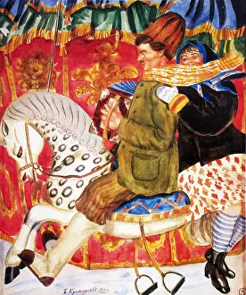 Ussr Prints: Carousel. Series Rus'. 1920. by Boris Kustodiev
