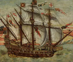 Navy Prints: The carrack Henry Grace a Dieu by English master / Private Collection / 16th century / Great Britain / Oil on wood