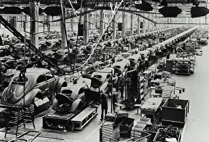 Manufacturing Prints: Cars being assembled in an automobile manufacturing plant, Wolfsburg, Germany