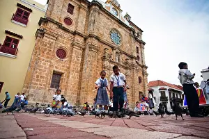 Uniform Prints: Cartagena, Colombia. One of the famous landmarks is the Santo Domingo Church