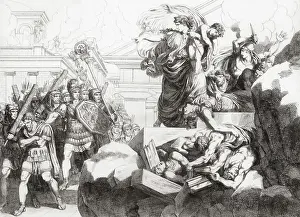 Burning Prints: Carthaginian general Hasdrubal the Boetharch stands shamefully as his wife curses him and is about to throw herself