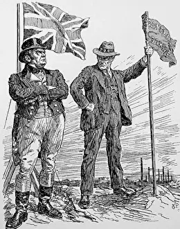 1926 Prints: Cartoon depicting John Bull representing the British Establishment standing firm against Walter Citrine