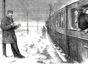 Cartoon Prints: Cartoon depicting a train stranded due to bad weather conditions. Dated 19th century