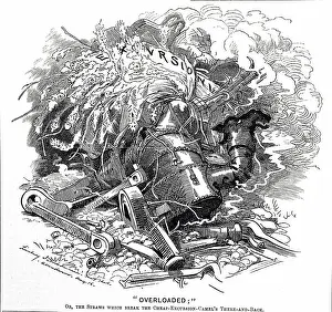 Cartoon Prints: Cartoon titled 'Overloaded'; or the straw that broke the camel's back