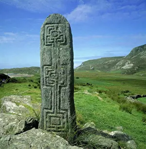 Carved Standing Stones On A Landscape, Glencolumbkille, County Donegal, Republic Of Ireland