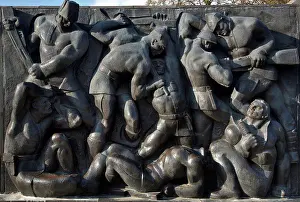 Ukraine Prints: Carved statues at a memorial, Soviet Glory Monument, Lviv, Ukraine