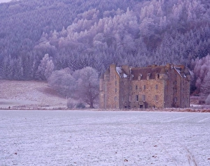 Frost Prints: Castle Menzies in winter, Weem, Perthshire, Scotland, UK, Europe