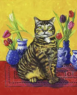 Tulips Prints: Cat & Tulips II 1997 Isy Ochoa (b.1961/French) Oil on canvas Private Collection