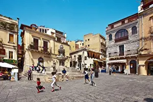 Sicily Prints: Cathedral square, Piazza Duomo, Taormina, Sicily, Italy