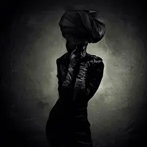 Chic Prints: Caucasian teenager covered in black clothing and turban