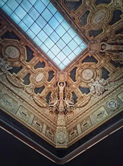 Architectural Prints: Ceiling architectural details of the Salon Carre inside Louvre museum, Paris, France