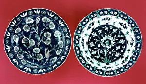 Jewellery Prints: Ceramic Iznik plates, c16th Century, Ottoman. Benaki Museum, Athens