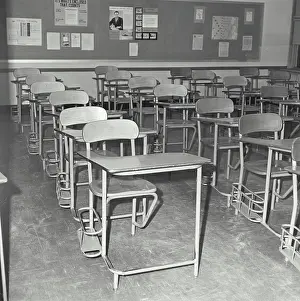 Blackboard Prints: Empty chairs in a classroom