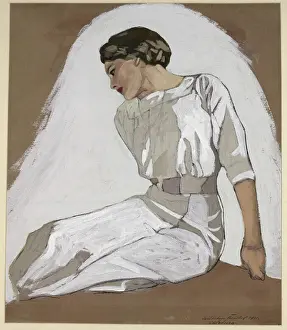 Composition Prints: Chalk drawing by Carl Anton Reichel from 1911 depicting girls in white dresses