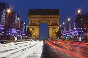 Culture Prints: Champs Elysees and Arc de Triomphe at Christmas, Paris, Ile de France, France, Europe