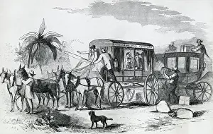 Group Of People Prints: Changing Stagecoach For Celerity Wagon On The Overland Mail, 1858, Artist Unknown