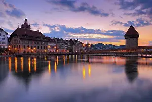 Alps Prints: Chapel Bridge, Reuss, Old Town Lucerne, Switzerland, Europe