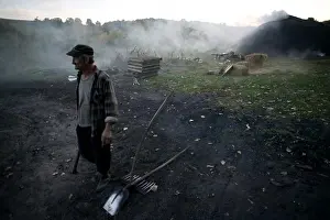 Romania Prints: Charcoal Being Made, Project Supported By Eec