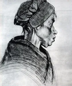 Painter Prints: Charcoal sketch titled Head of a Peasant Woman by Vincent van Gogh