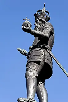 Heroes Prints: Charlemagne sculpture on a fountain, Aachen, NRW, Germany, Europe
