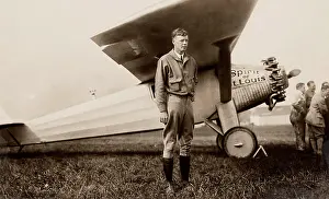 Aviation Prints: Charles Lindbergh with his airplane Spirit of St. Louis, Underwood & Underwood, 1927