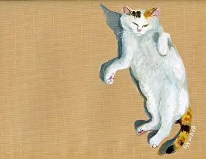 Animal Art Prints: Charming cat illustration by Isy Ochoa captures the serene beauty of feline relaxation