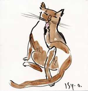 Expressive Prints: Charming watercolor cat illustration captures the essence of feline grace and elegance by Isy Ochoa
