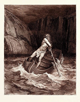 Illustration Prints: CHARON, the ferryman of Hell, 1861 BY GUSTAVE DOR