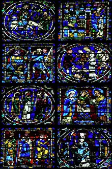 Culture Prints: Chartres Cathedral medieval 12th and 13th century Stained glass incarnation window detail Chartres France Europe EU