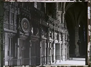 Chartres, France The fence of the choir which includes the dial of an astronomical clock