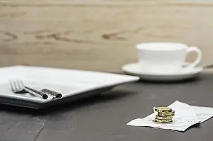 Tableware Prints: Bill or check with a tip, Bistro cafe, UK