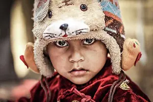 Nepal Prints: Child with cap, Kathmandu, Nepal, Asia