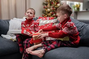Sweater Prints: children looking at christmas presents