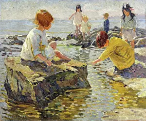 Curiosity Prints: Children Playing by a Rockpool