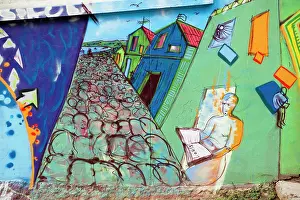 Chile Prints: Chile, Valparaiso, Cerro Alegre District, Graffiti on walls