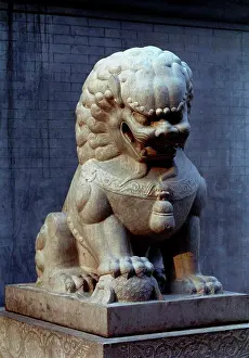 Beijing Prints: China, Beijing, Forbidden City, Stone Lion Statue Guardian To The Old City