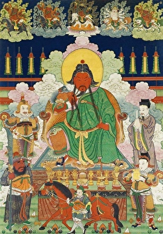 Qing Prints: China: Imperial thangka depicting General Guan Yu (-220 CE) as Sangharama Bodhisattva