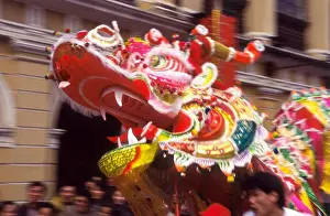 Chinese Prints: China, Macau, Chinese Dragon Dancing