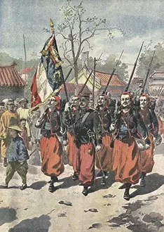French Woman Prints: China. The repatriated French Zouaves leave Tien-Tsin