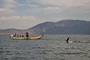 China, Yunnan, Lake Erha, fishing boats on lake