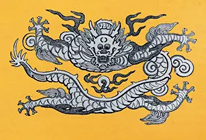 Beast Prints: Chinese dragon emblem on a yellow background; from a 1900 illustration