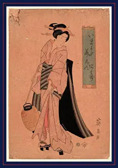 Eisen Prints: Chochi o motsu onna, Woman carrying a paper lantern
