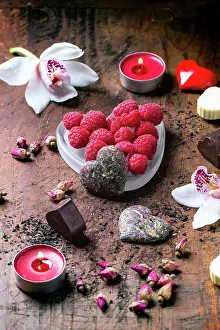 Candy Prints: Chocolate candies heart shaped with dry tea roses