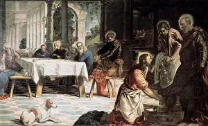 Tablecloth Prints: Christ Washing the Feet of His Disciples (Detail of Right Side) ca