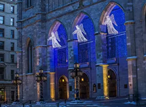 Angel Prints: Christmas Angels And Blue Lights At Notre Dame Cathedral; Montreal, Quebec, Canada