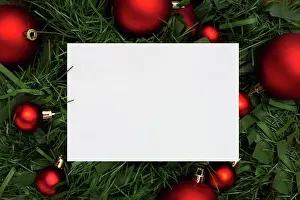 Greeting Prints: Christmas background made with garlands on a red background