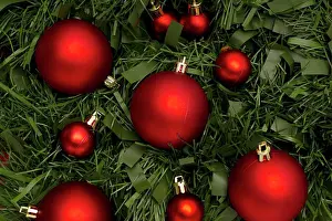 Greeting Prints: Christmas background made with garlands on a red background