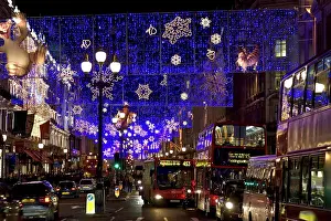 Capital Prints: Christmas decorations and traffic in Regent Street, London, United Kingdom