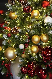 Holidays Prints: Christmas tree with red and gold toys